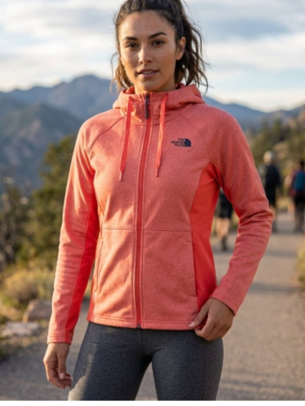 The North Face Women's Large Full Zip Pockets Hoodie Orange